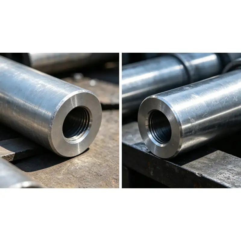 WEYTRUST brown fused alumina tumbling media removes rust and oxide scale on hollow pin shaft, before and after vibratory polishing effect