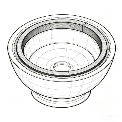 Line drawing icon of wear-resistant thick rubber lining bowl for vibratory polisher